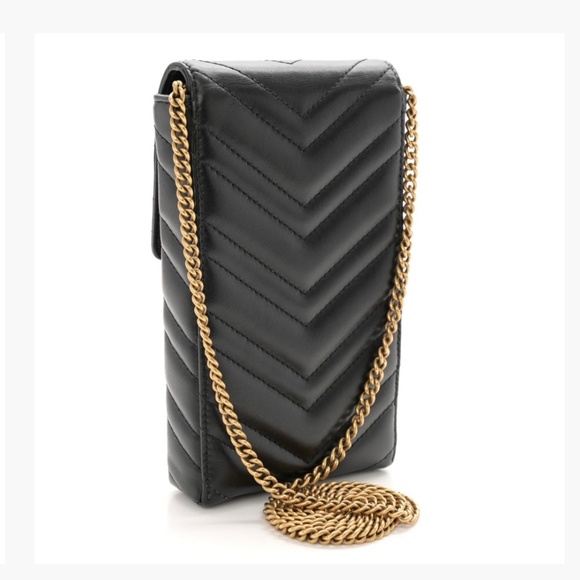 $1390 GUCCI Calfskin GG Marmont Phone Crossbody Bag Black LOWEST PRICE ON PM - Picture 3 of 12